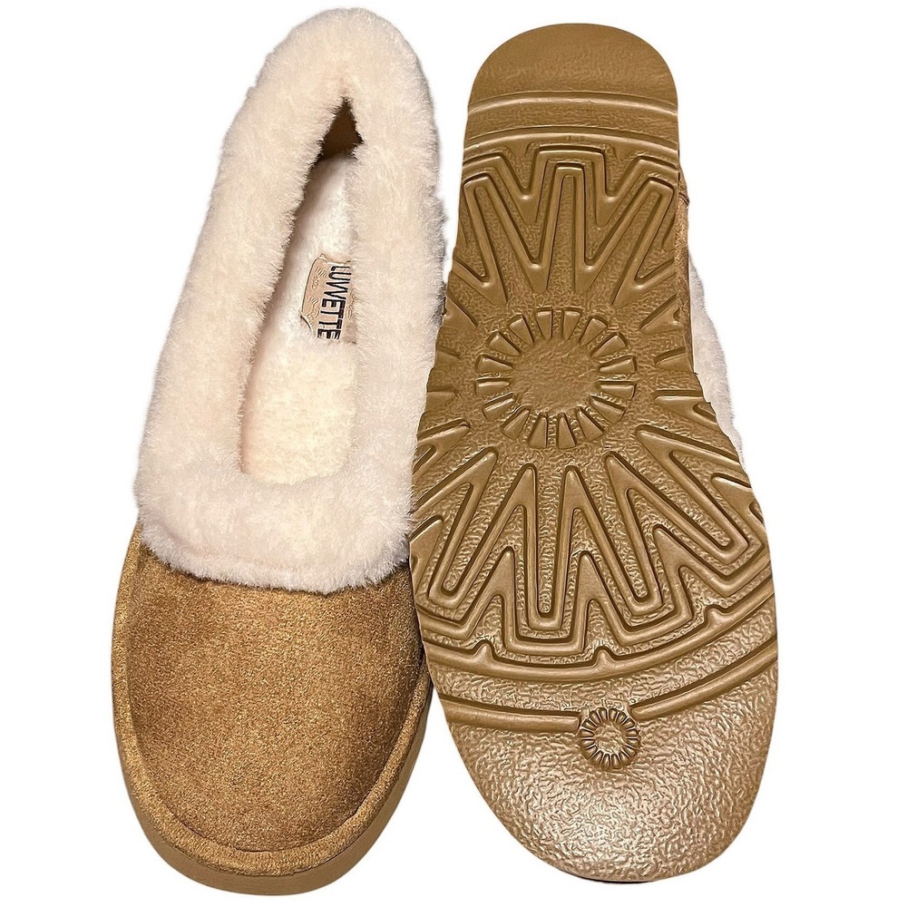 La Rosa Brown Suede Faux Fur Lined Slippers KF1104-1 Size 41 NEW‎ - Picture 13 of 16